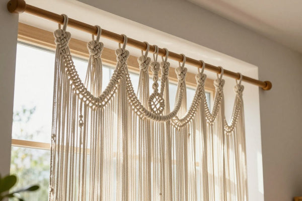 système accrochage rideau macramé tringle rail