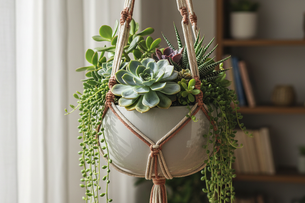 plante grasse suspension macramé