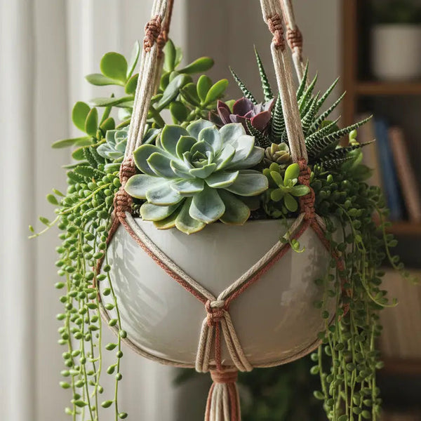 plante grasse suspension macramé