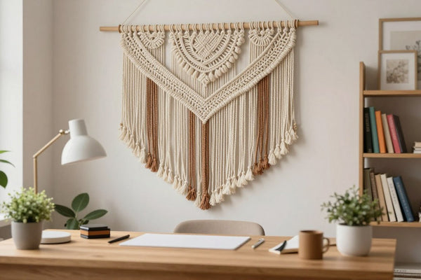 macramé mural bureau télétravail déco
