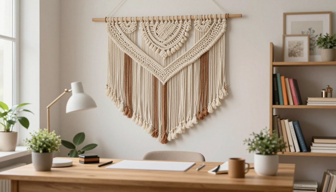 macramé mural bureau télétravail déco