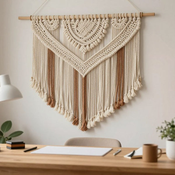 macramé mural bureau télétravail déco