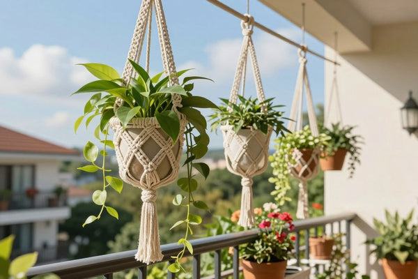 suspension macramé balcon plante