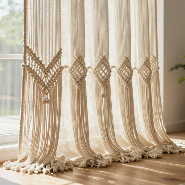 rideau macramé naturel teint comparatif