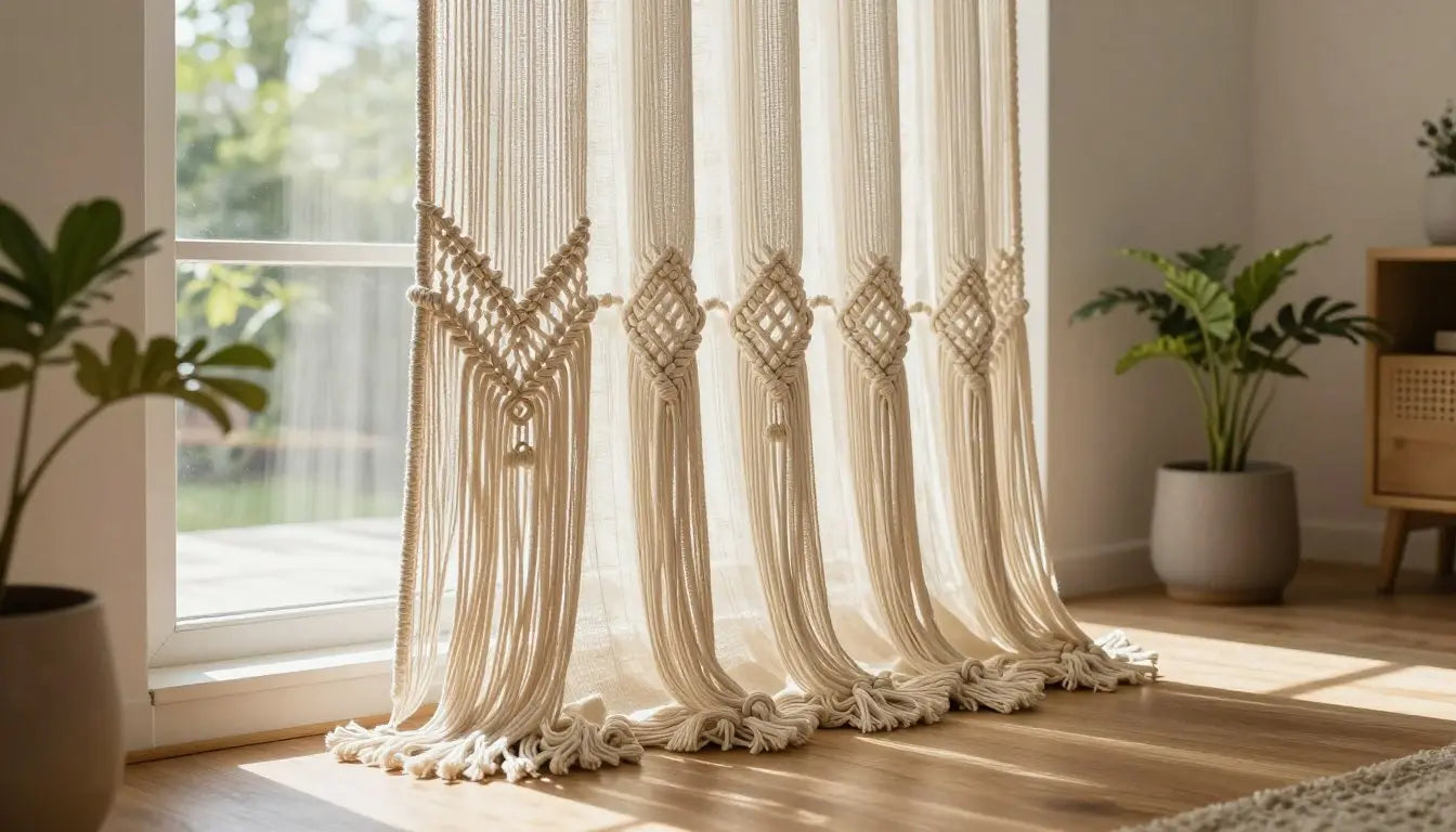 rideau macramé naturel teint comparatif