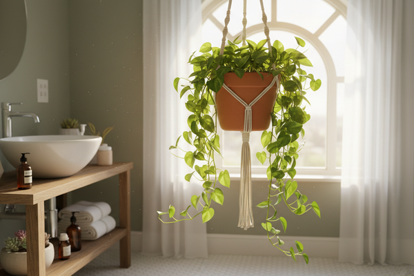 suspension macramé plante salle de bain