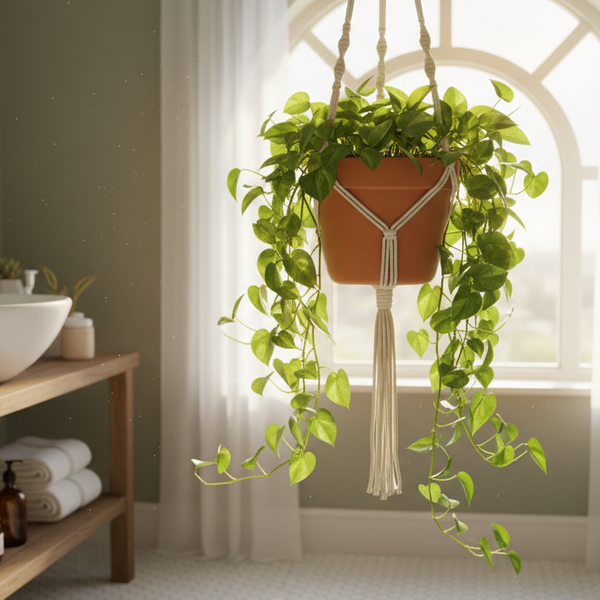 suspension macramé plante salle de bain
