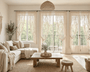 Rideau macramé coton naturel devant fenêtre salon bohème — guide styles