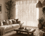 Rideau macramé bohème coton naturel — salon lumineux style boho