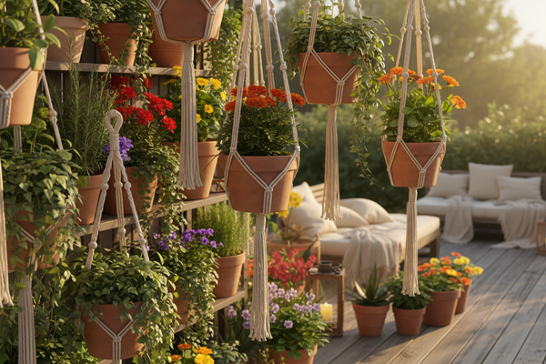 suspension plante extérieur terrasse macramé