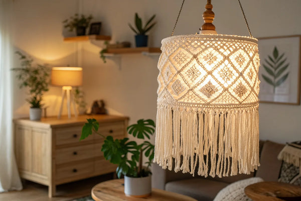 Lustre macramé en salon