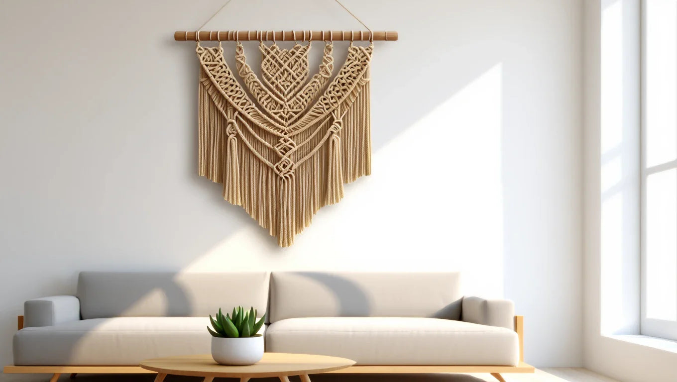 Macramé mural moderne : tendances géométriques et minimalistes 2026