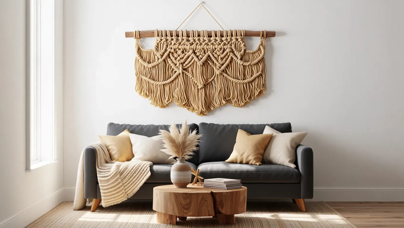 Macramé mural point focal salon bohème