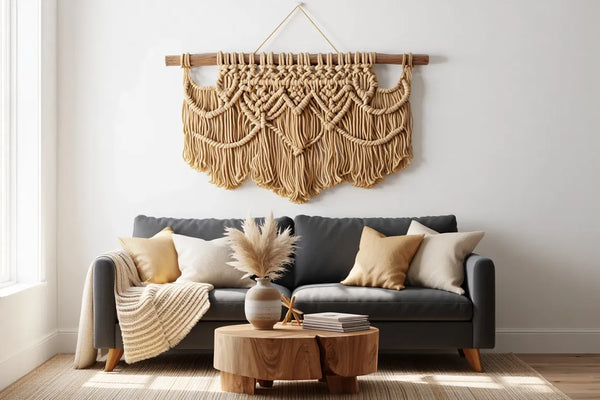 Macramé mural point focal salon bohème