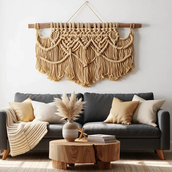 Macramé mural point focal salon bohème