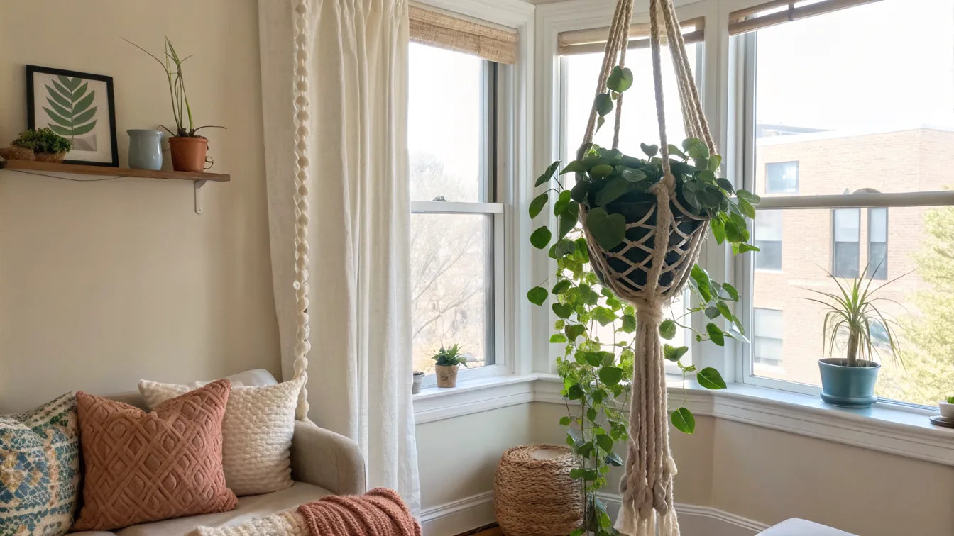 porte-plante macramé fenêtre