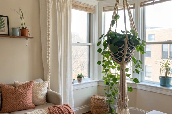porte-plante macramé fenêtre