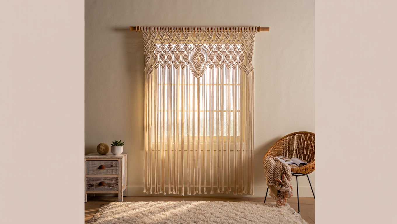 Le rideau court en macramé pour la chambre, une alternative aux modèles classiques