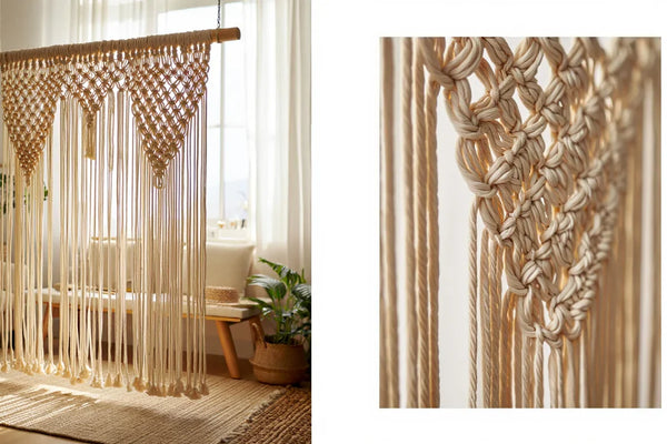 Rideau macramé coton naturel au mètre — options dimensions selon fenêtre