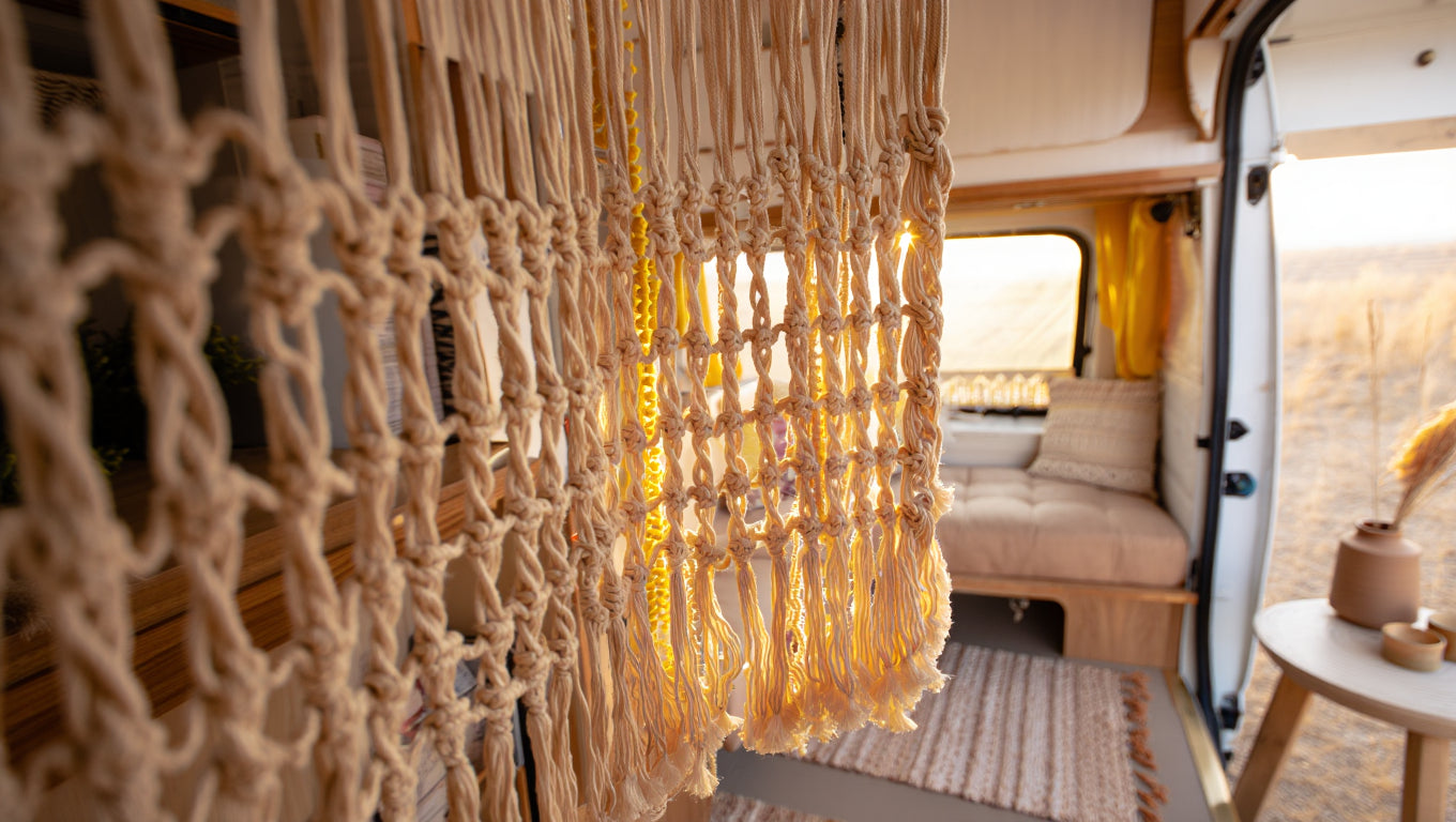 Le rideau macramé pour van et tiny house : l'essentiel pour un aménagement nomade bohème