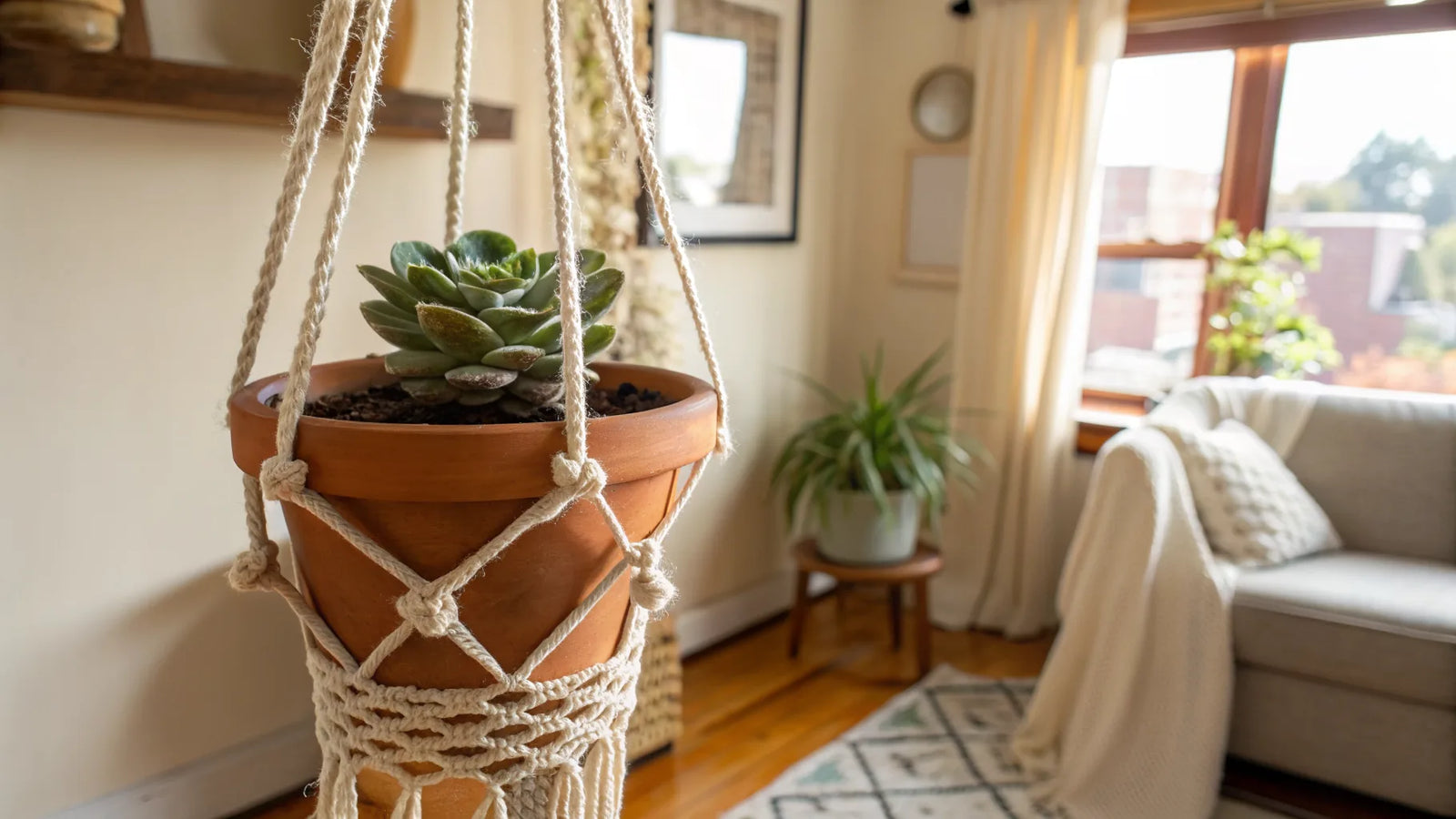 suspension macramé plante grasse