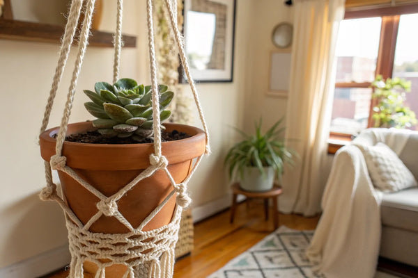 suspension macramé plante grasse