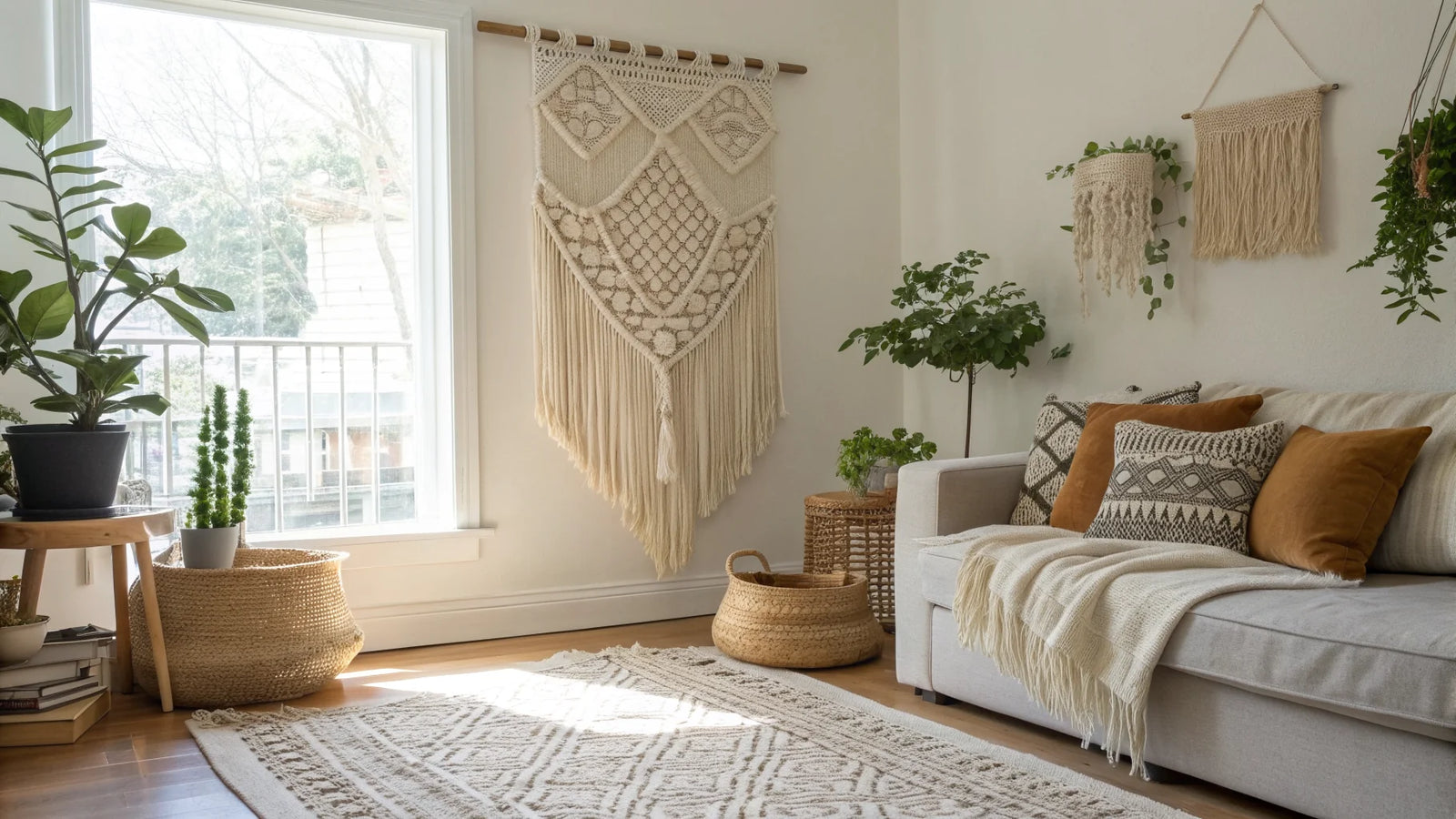 tenture macramé et tenture classique côte à côte