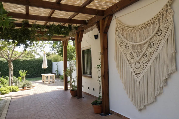 tenture macramé extérieur pergola