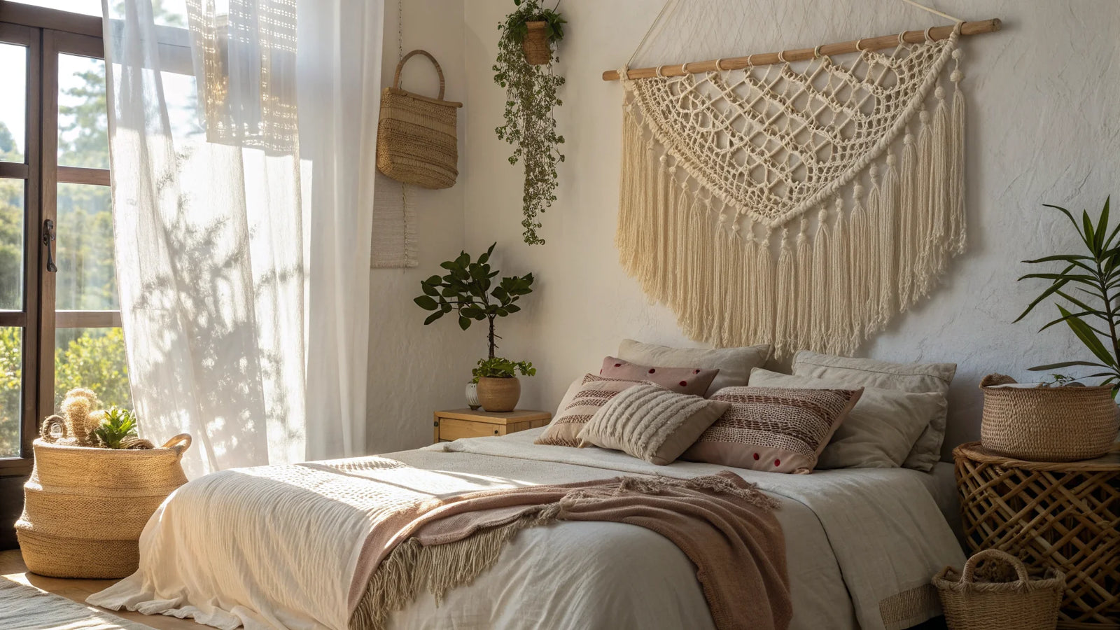 Tête de lit à suspendre en macramé bohème