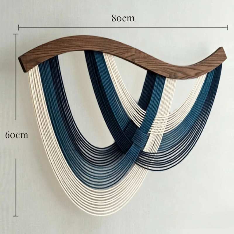 Décoration murale bohème macramé fils drapés barre courbée | Drapa Décorations macramé