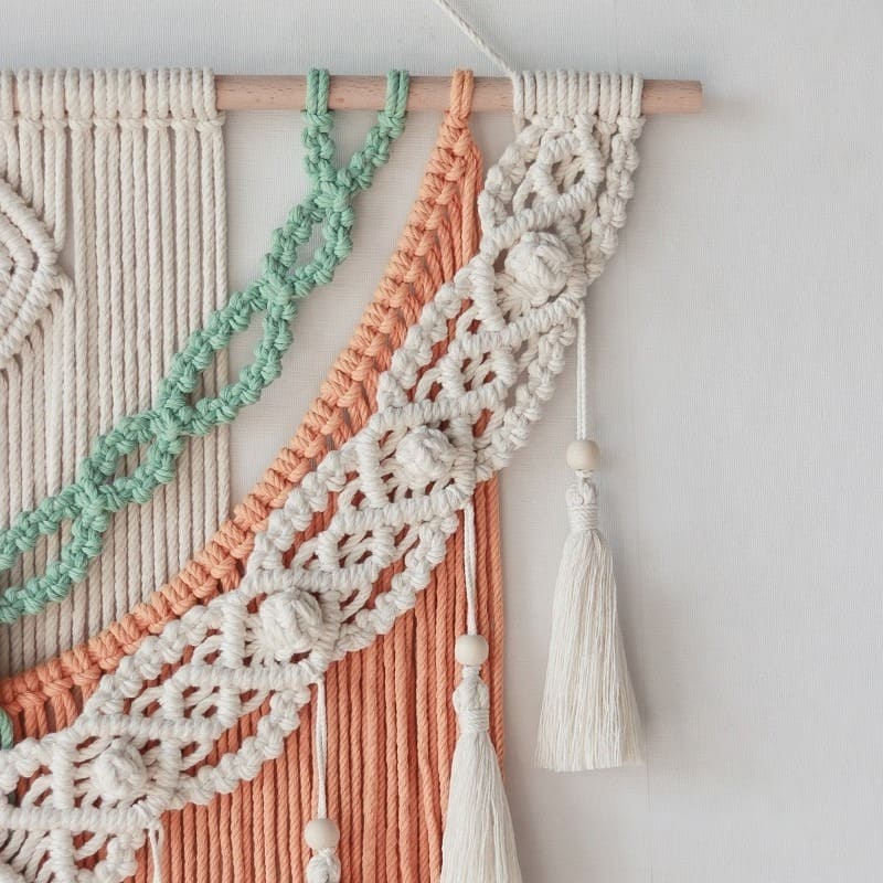 Tapisserie macramé terracotta, menthe & écru | Soléa