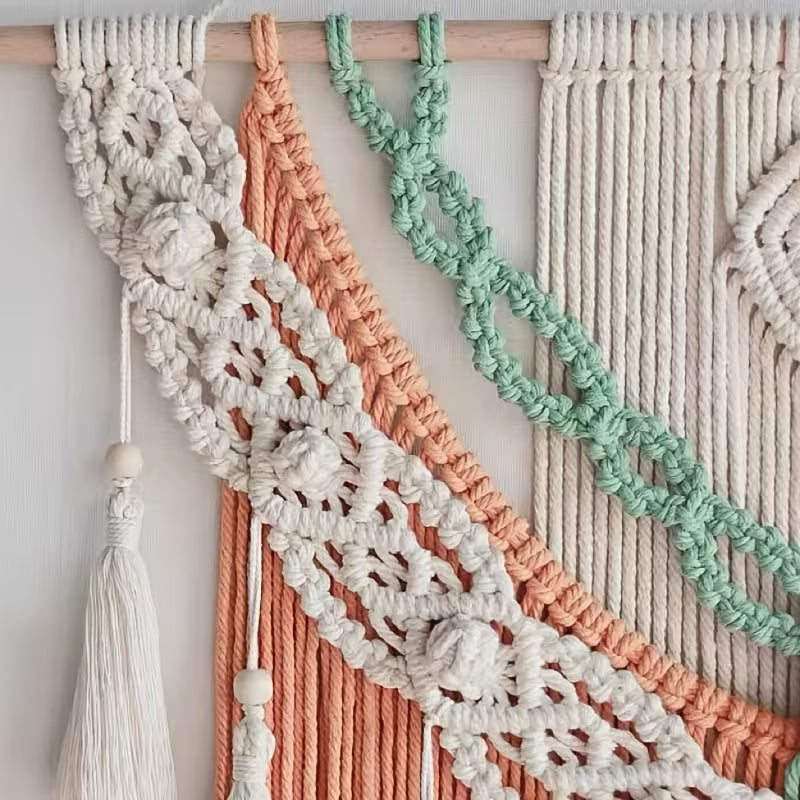 Tapisserie macramé terracotta, menthe & écru | Soléa