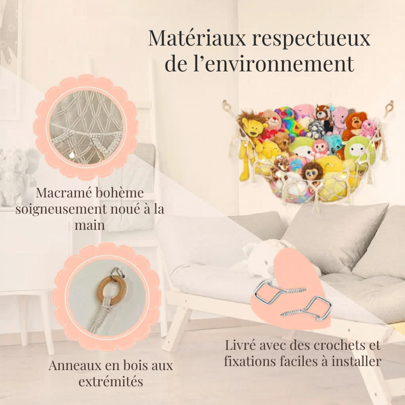 Hamac de rangement mural en macramé | Nidéo