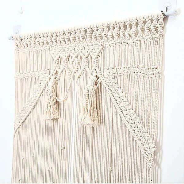 Rideau macramé grande largeur coton naturel 115 × 200 cm | Kheïma Décorations macramé