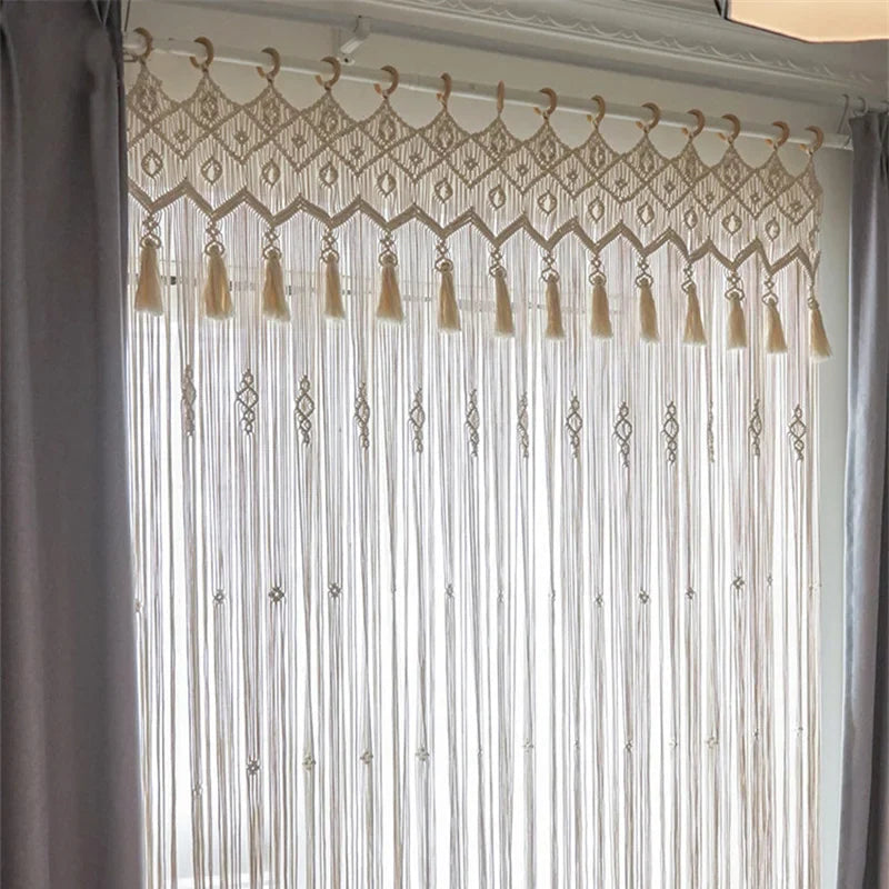 Rideau macramé porte coton naturel 95×200 cm | Tivara