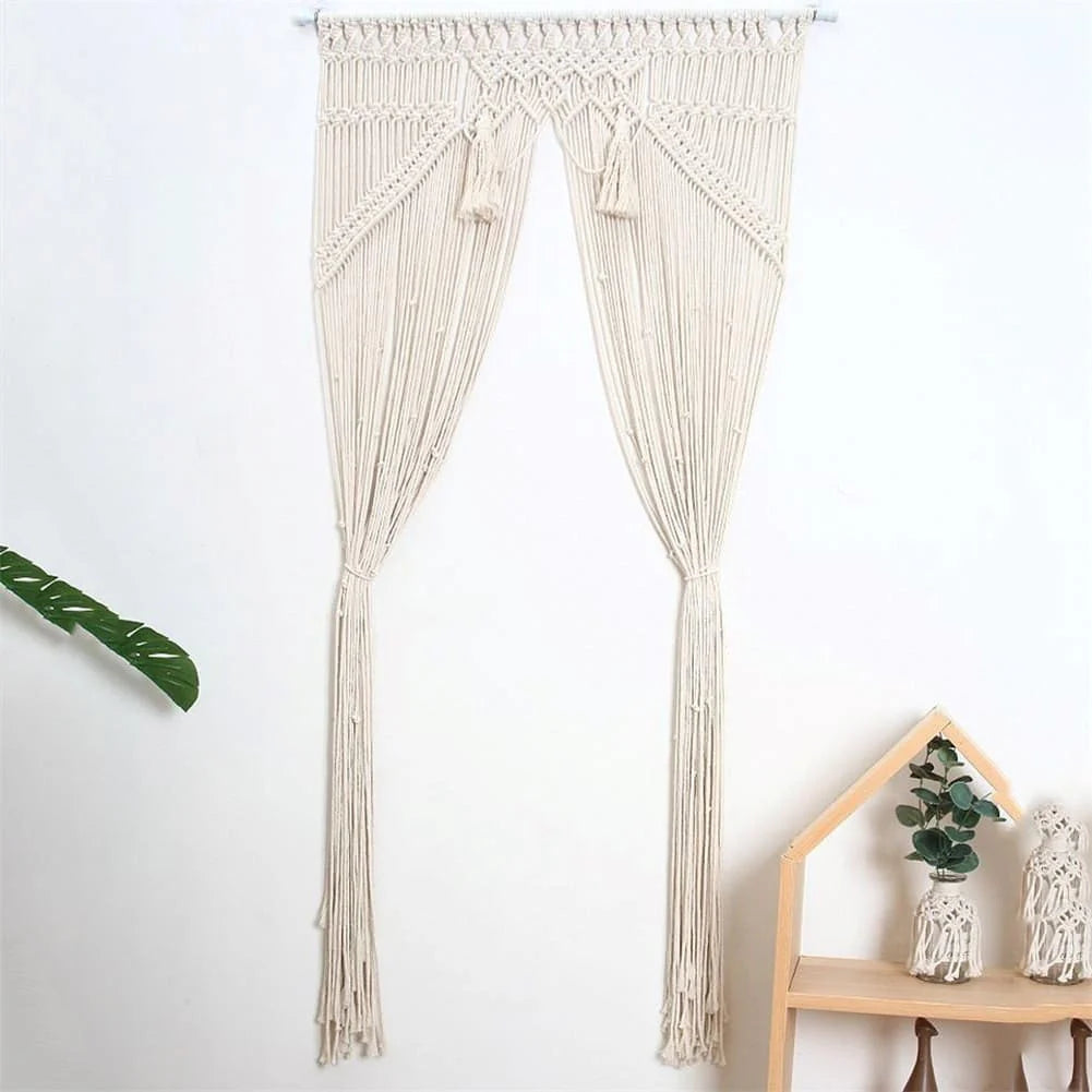 Rideau macramé grande largeur coton naturel 115 × 200 cm | Kheïma Décorations macramé