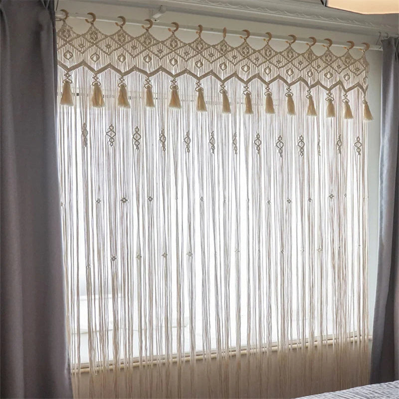 Rideau macramé porte coton naturel 95×200 cm | Tivara