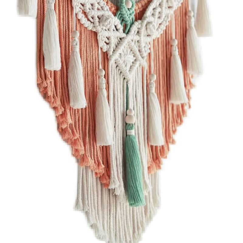 Tapisserie macramé terracotta, menthe & écru | Soléa
