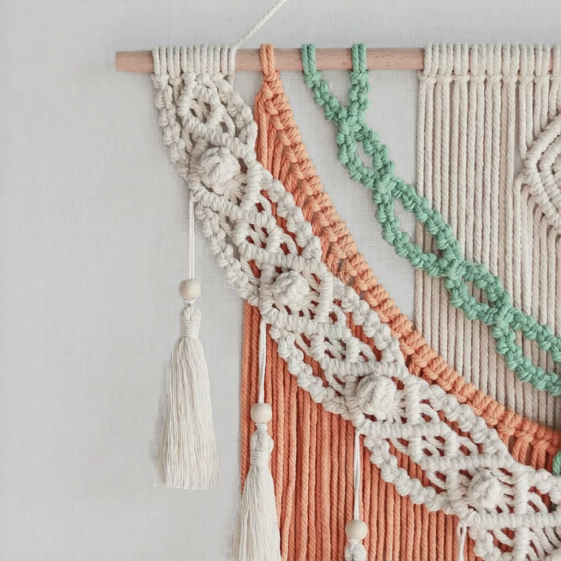 Tapisserie macramé terracotta, menthe & écru | Soléa