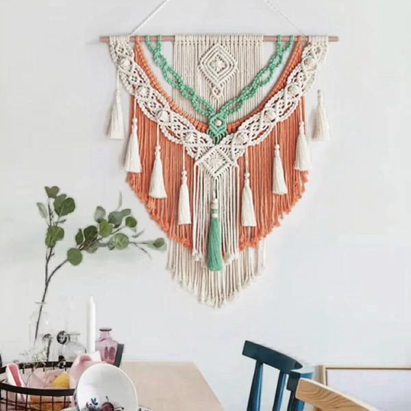 Tapisserie macramé terracotta, menthe & écru | Soléa