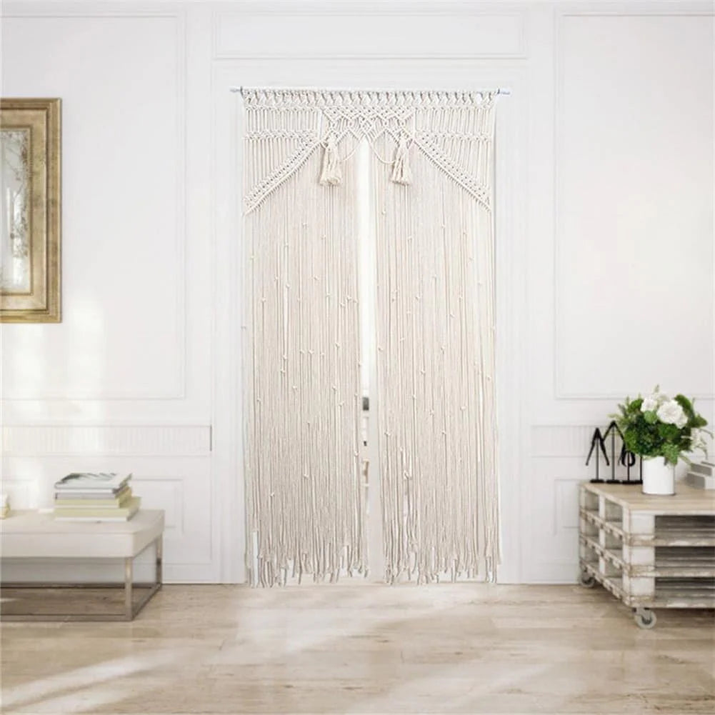 Rideau macramé grande largeur coton naturel 115 × 200 cm | Kheïma Décorations macramé
