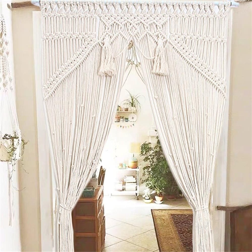 Rideau macramé grande largeur coton naturel 115 × 200 cm | Kheïma Décorations macramé