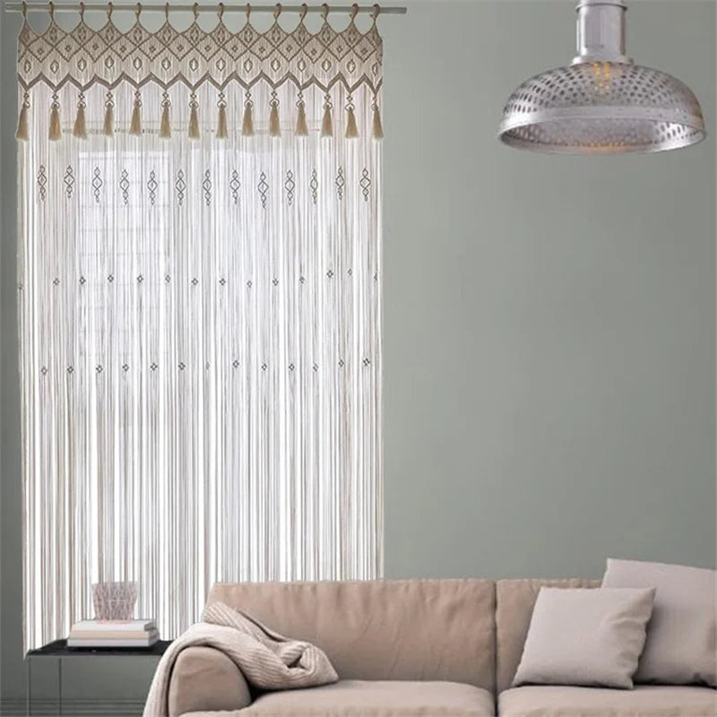 Rideau macramé porte coton naturel 95×200 cm | Tivara