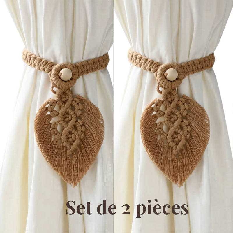 Embrasse rideau macramé feuille en coton lot de 2 | Elia Décorations macramé