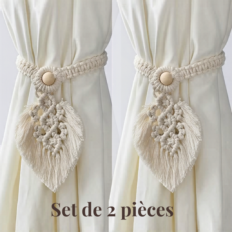 Embrasse rideau macramé feuille en coton lot de 2 | Elia Décorations macramé