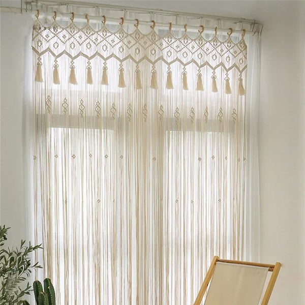 Rideau macramé porte coton naturel 95×200 cm | Tivara