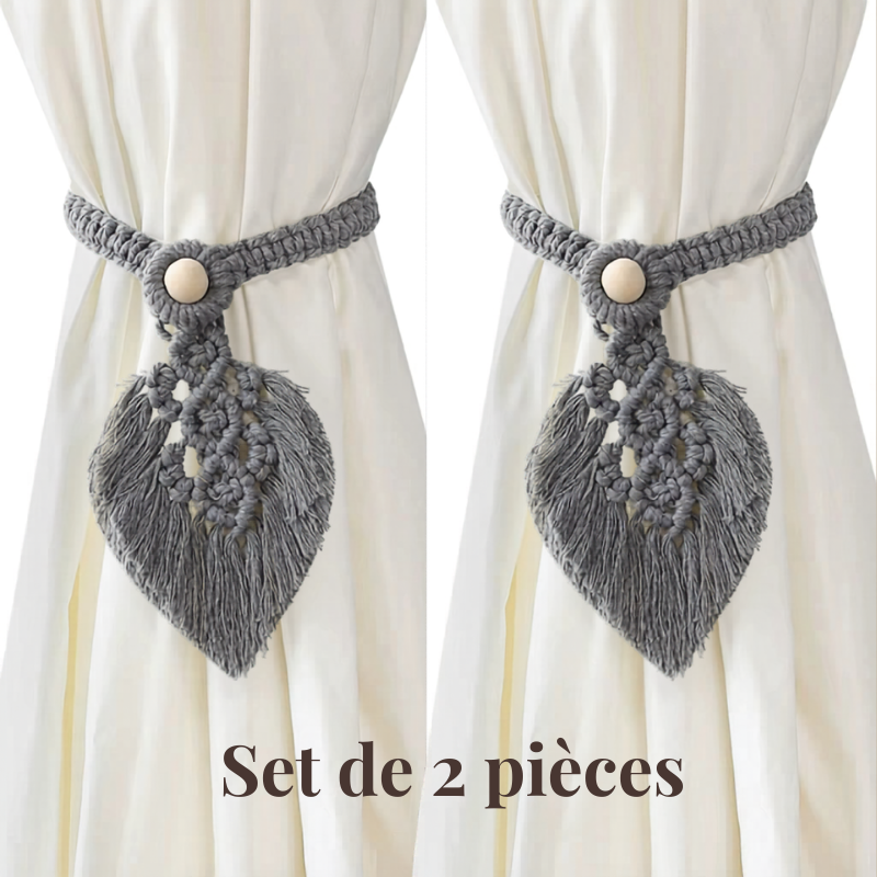 Embrasse rideau macramé feuille en coton lot de 2 | Elia Décorations macramé