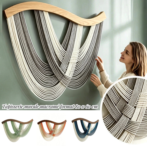 Décoration murale bohème macramé fils drapés barre courbée | Drapa Décorations macramé