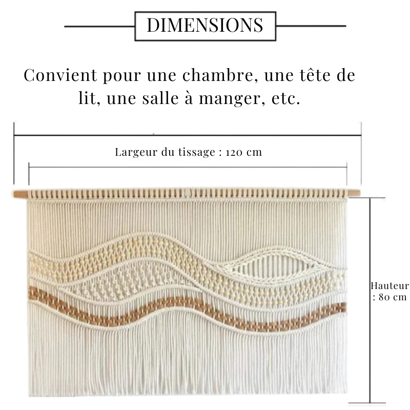 Décoration murale bohème macramé vagues perles bois | Marea Décorations macramé