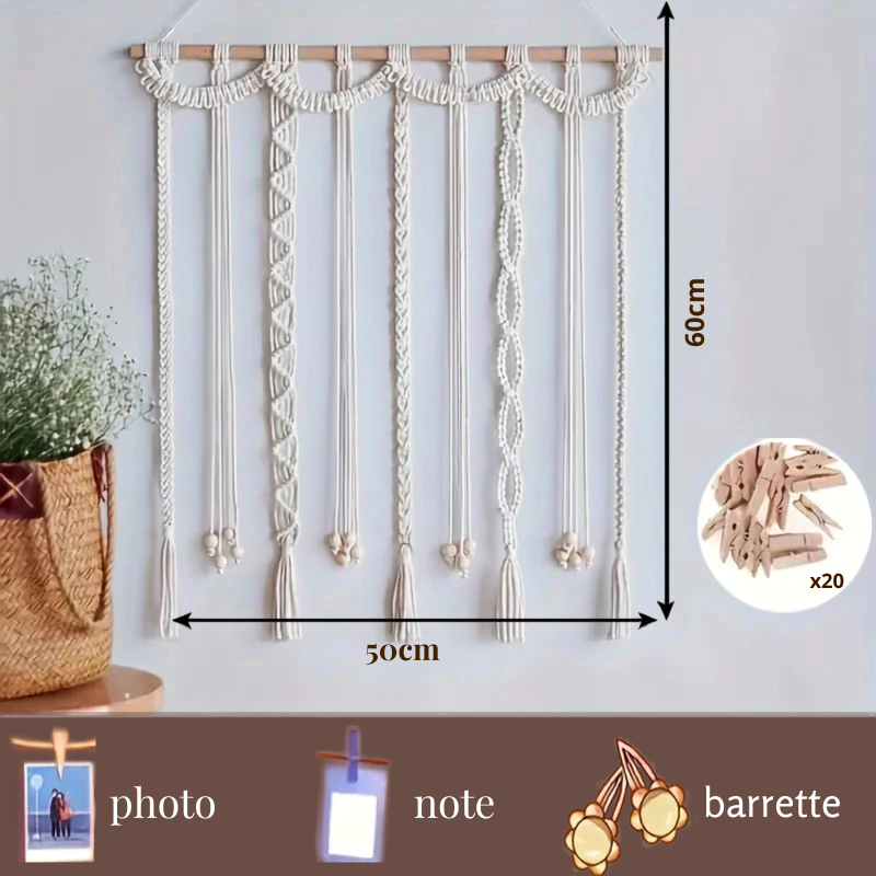 Pêle-mêle macramé mural coton 50 × 60 cm Décorations macramé